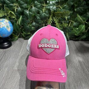 Los Angeles  Dodgers Girls Youth Trucker Hat Pink Glitter SnapBack